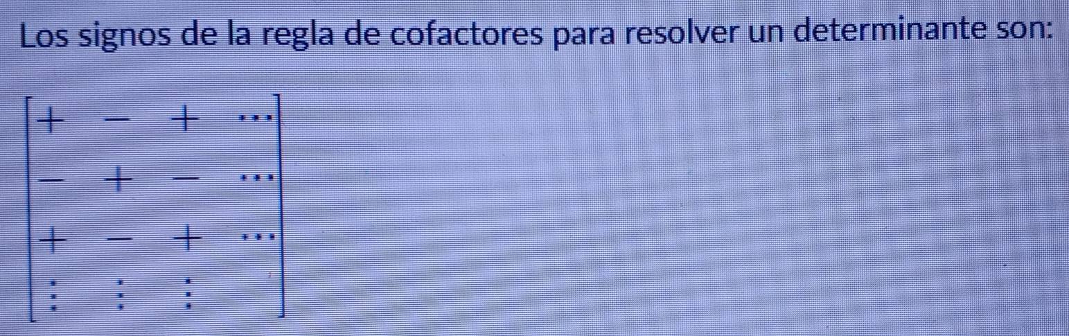 Resuelto:Los signos de la regla de cofactores para resolver un ...