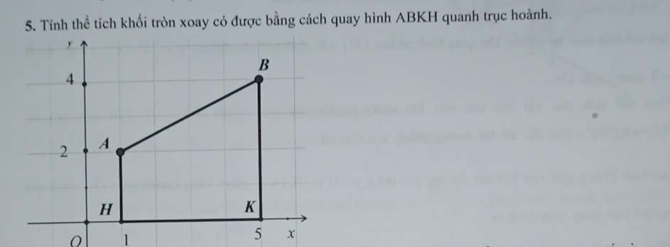 Tính thể tích khối tròn xoay có được bằng cách quay hình ABKH quanh trục hoành.