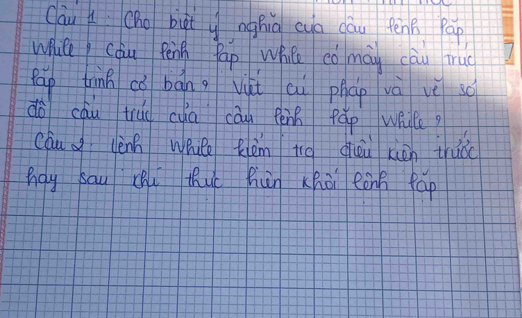 Cāu (ho biui y nghiú cua cāu fēnk pap 
Whle cau pēng Pap while eò may càu truc 
Rap trinn cǒ bāng vài ai pháp và vè so 
dō cāu túu cua càn tènn páp whle? 
cau o lènn whice kèm to ghāu xiān triǒc 
hgy sau (u thu fun xhài eàng pap