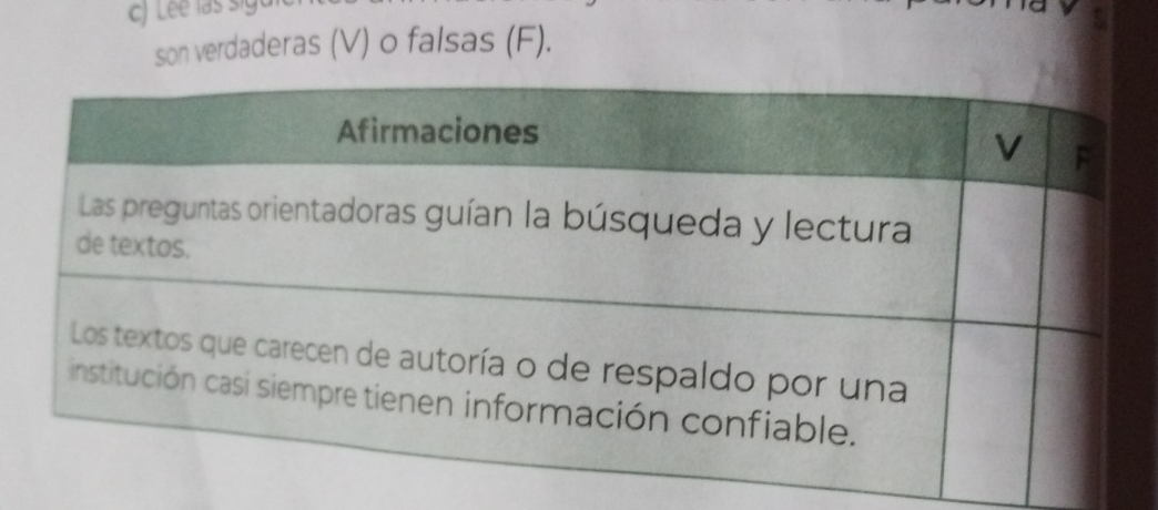 son verdaderas (V) o falsas (F).