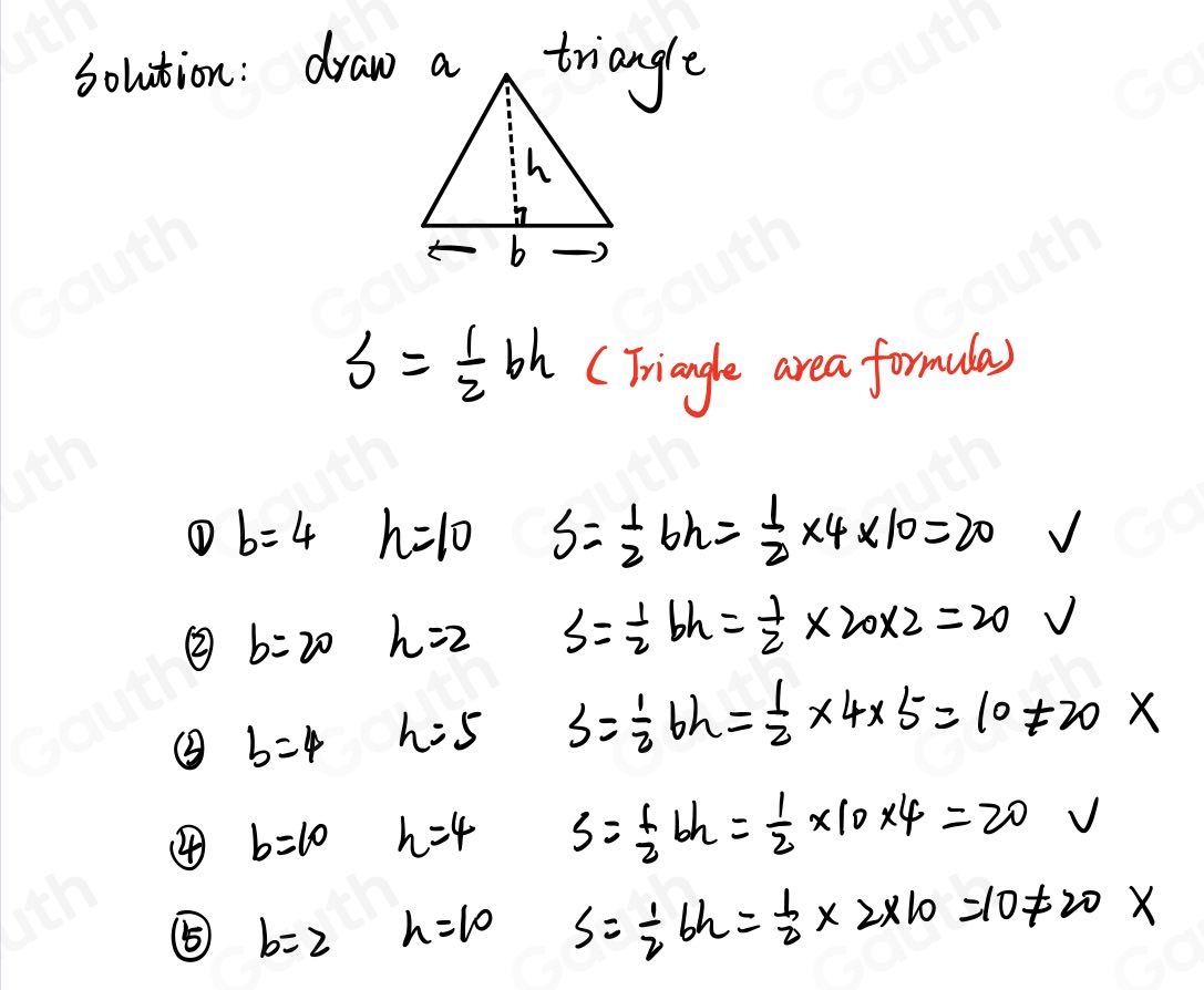 Solved: A triangle has an area of 20 square yards. What could be the ...