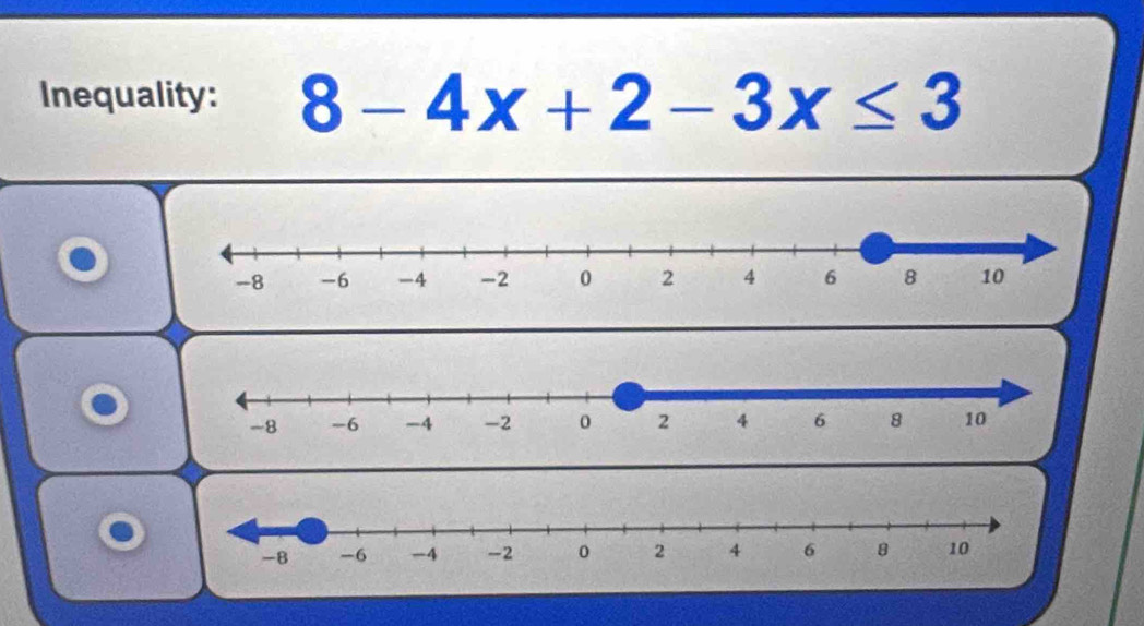 Inequality: 8-4x+2-3x≤ 3