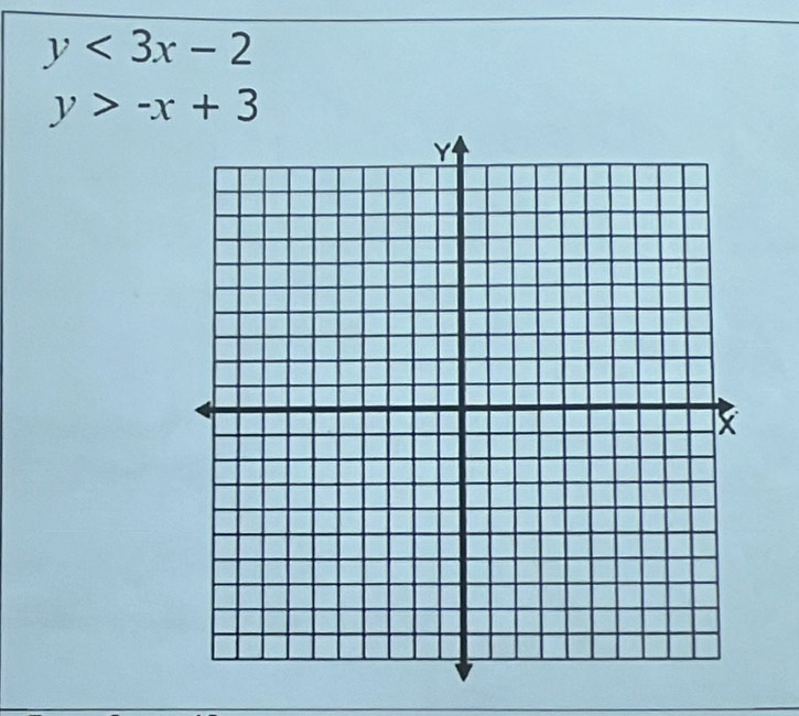 y<3x-2</tex>
y>-x+3