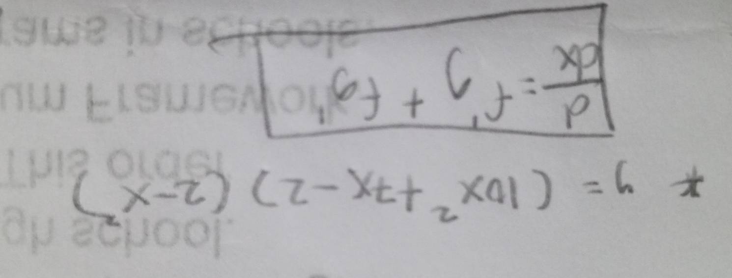 y=(10x^2+7x-2)(2-x^2)
 d/dx =f'g+fg