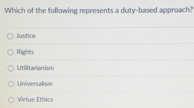 Solved: Which of the following represents a duty-based approach ...