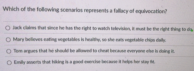 Solved: Which of the following scenarios represents a fallacy of ...