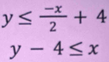 y≤  (-x)/2 +4
y-4≤ x