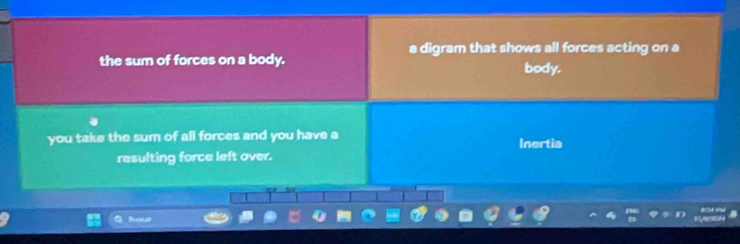 a digram that shows all forces acting on a 
the sum of forces on a body. 
body. 
you take the sum of all forces and you have a Inertia 
resulting force left over. 
Revncas