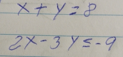 x+y=8
2x-3y≤ -9