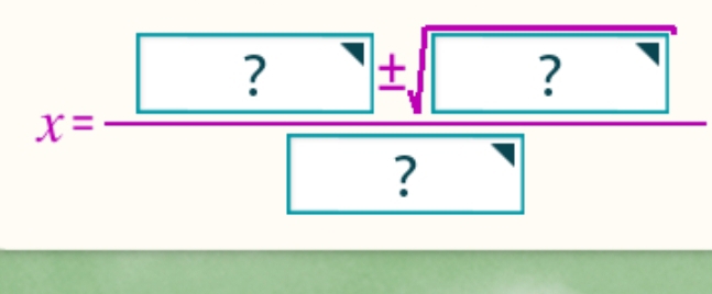 x=frac □ ± sqrt(?)boxed ? ?