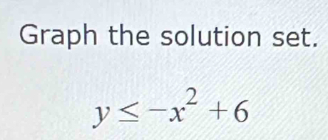 Graph the solution set.
y≤ -x^2+6