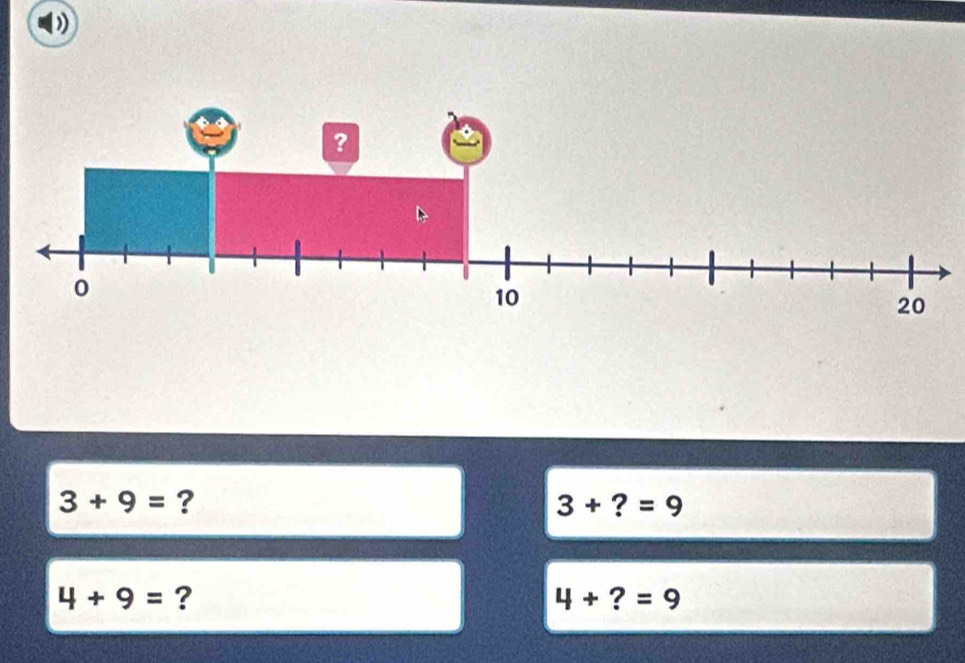 3+9= ?
3+?=9
4+9= ?
4+? =9