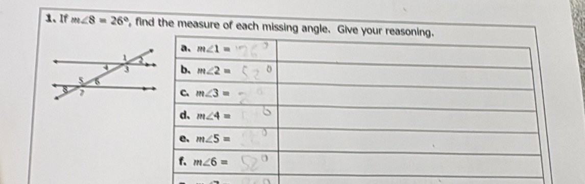 If m∠ 8=26° , find th