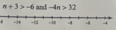 n+3>-6 and -4n>32
6