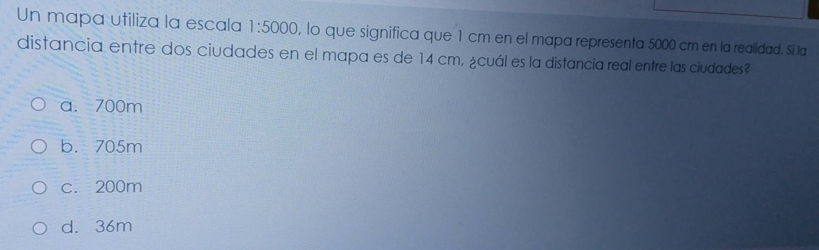 Resuelto:Un mapa utiliza la escala 1:5000 , lo que significa que 1 cm ...