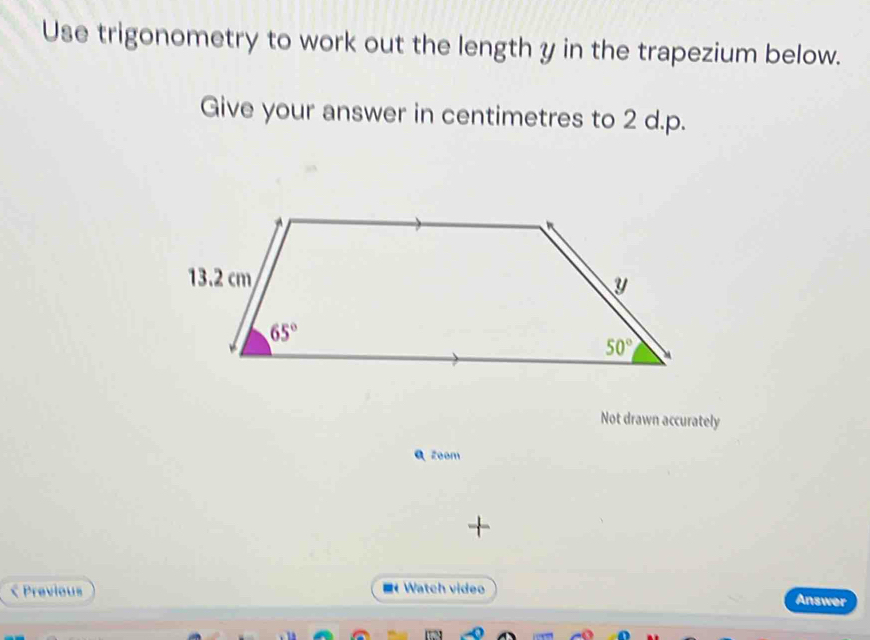 Solved: Use trigonometry to work out the length y in the trapezium ...