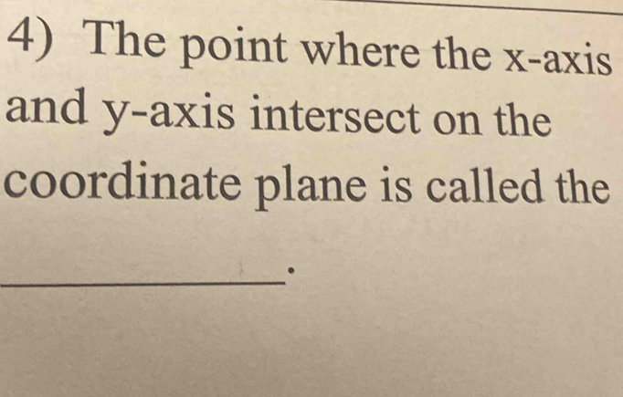 The point where the x-axis 
and y-axis intersect on the 
coordinate plane is called the 
_