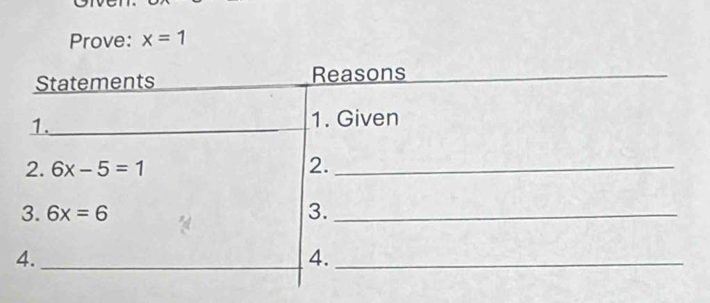 Prove: x=1