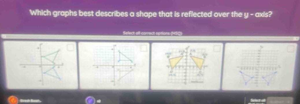 Which graphs best describes a shape that is reflected over the y - axis? 
Select all correct options (MSQ) 
tck leon . Select all