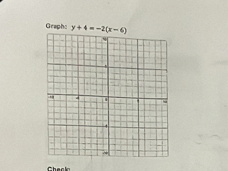 Graph: y+4=-2(x-6)
Check