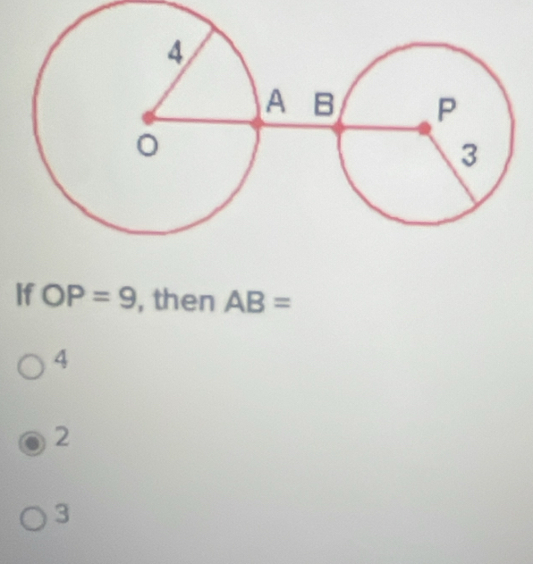 If OP=9 , then AB=
4
2
3