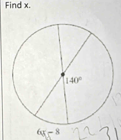 Find x.
6x-8