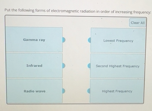 Solved: Put the following forms of electromagnetic radiation in order ...