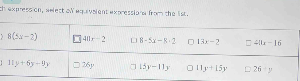 ch expression, select a/ equivalent expressions from the list.
)