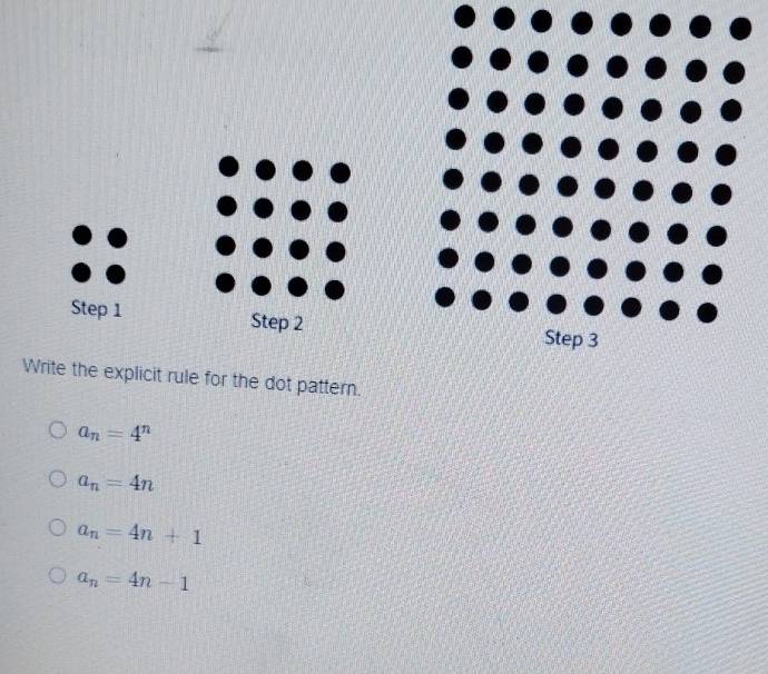 a_n=4^n
a_n=4n
a_n=4n+1
a_n=4n-1