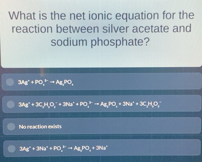 Gelöst:What is the net ionic equation for the reaction between silver ...