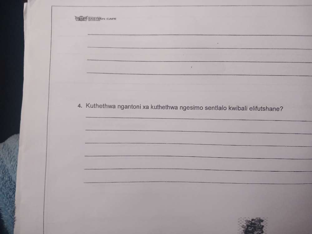 Kuthethwa ngantoni xa kuthethwa ngesimo sentlalo kwibali elifutshane? 
_ 
_ 
_ 
_ 
_ 
_