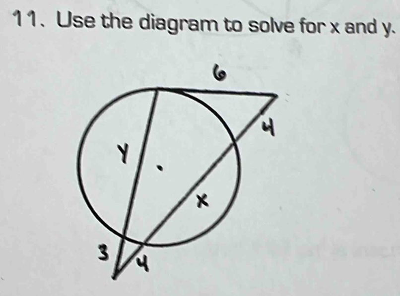 Use the diagram to solve for x and y.