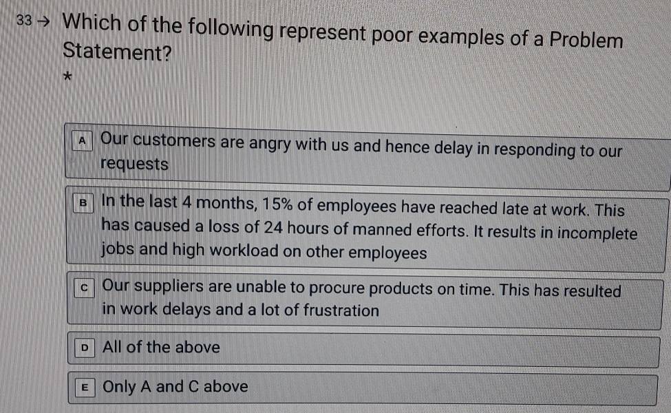 Solved: Which of the following represent poor examples of a Problem ...