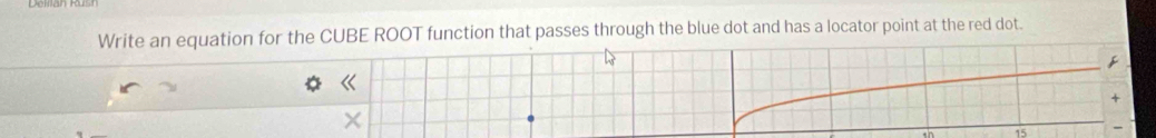 Write an equation for the CUBE ROOT function that passes through the blue dot and has a locator point at the red dot.