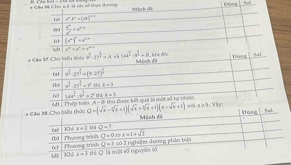 Câu hỏi - Trã tới Đingisu
Sai
#
đó i
» Q=(sqrt(x)-sqrt[4](x)+1)(sqrt(x)+sqrt[4](x)+1)(x-sqrt(x)+1)