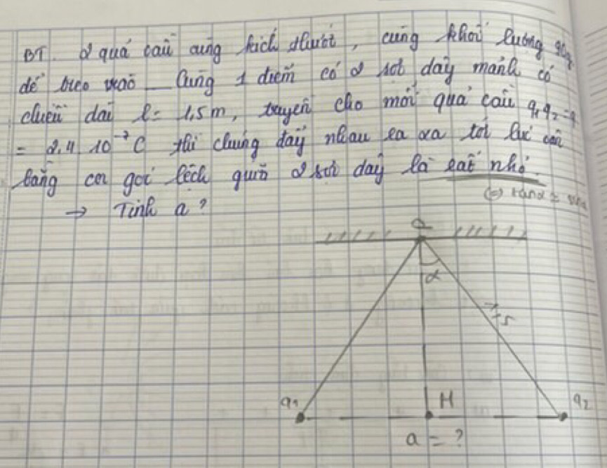 dquá bai aung fid duiòt, cung Koi Ruǒng 9
de bieo waò lung I diem ed d hot day manQ co
cluei dai l=1.5m ,tayen dho màn quá cai 9_14_2=4
=2.4* 10^(-7)C thi cluāng day nQau ea xa tà buì cai
lang cn goi en quiā o shù day la eai nhò
Tine a?
(e) ranak wha