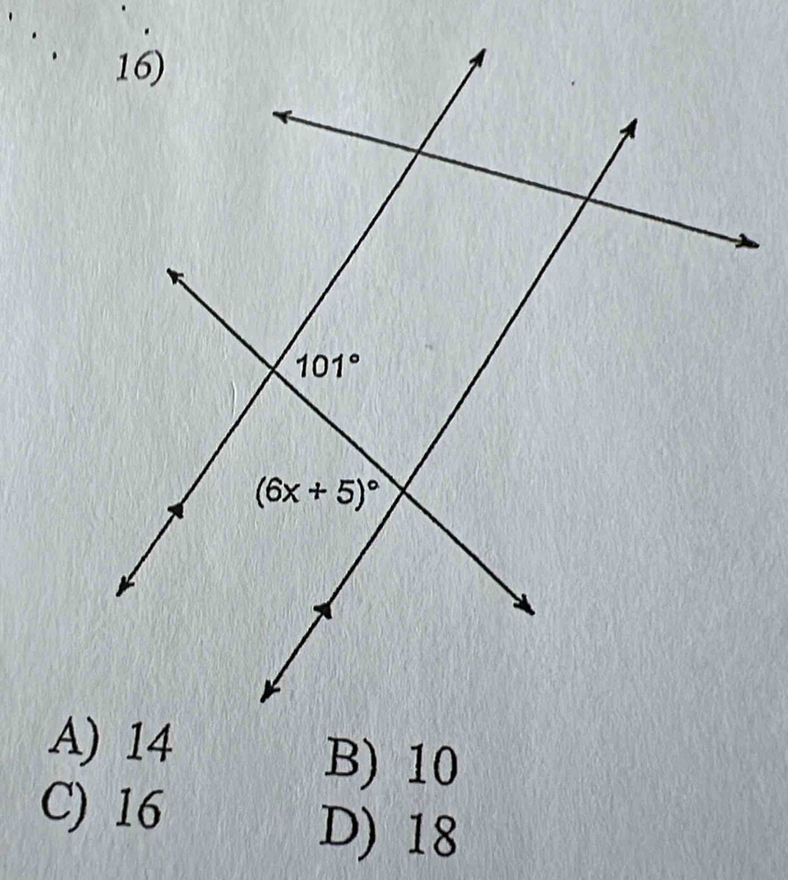 B) 10
C) 16
D) 18