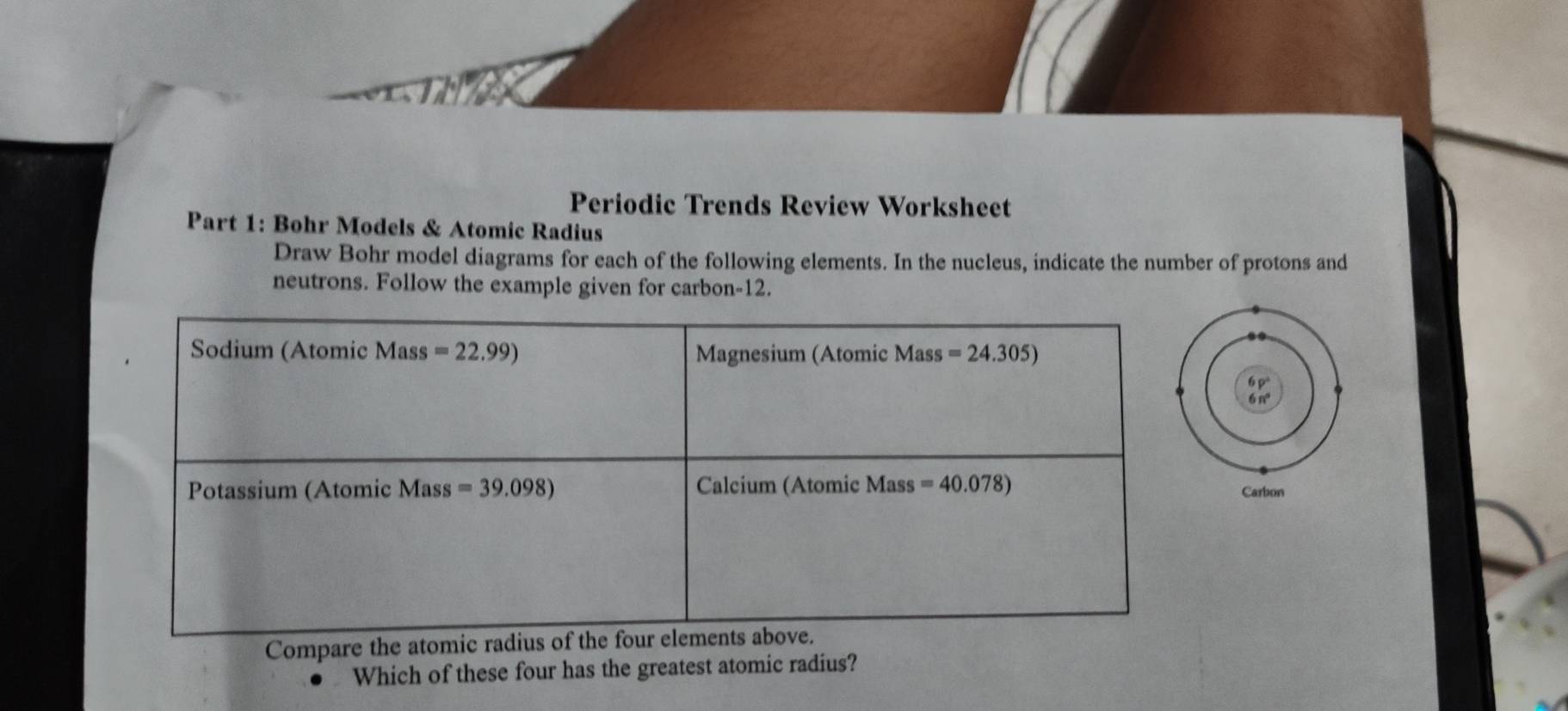 Solved: Periodic Trends Review Worksheet Part 1: Bohr Models & Atomic ...