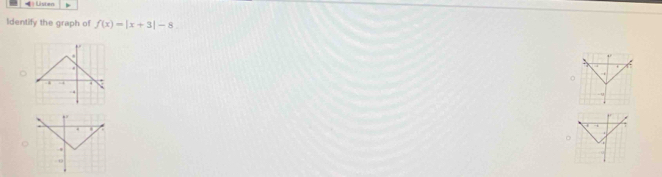 Listen 
Identify the graph of f(x)=|x+3|-8
。
