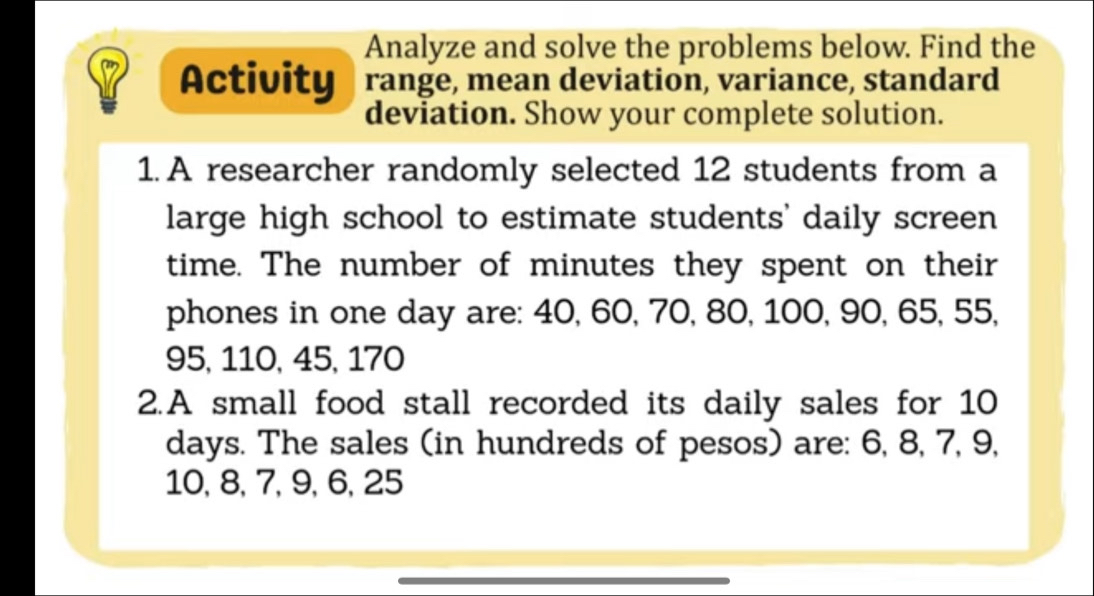 Solved: Analyze and solve the problems below. Find the Activity range ...