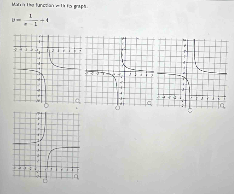 Match the function with its graph.
y= 1/x-1 +4