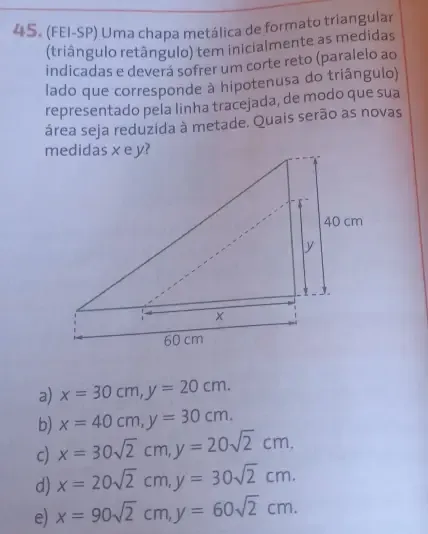 Resolvido:(FEI-SP) Uma chapa metálica de formato triangular (triângulo ...