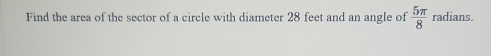 Find the area of the sector of a circle with diameter 28 feet and an angle of  5π /8  radians.