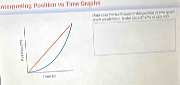 Interpreting Position vs Time Graphs 
Maia says that both lines o Gố thể