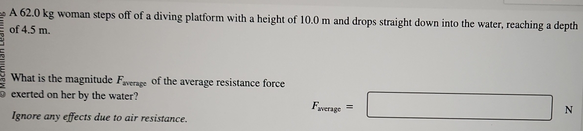 Solved: A 62.0 kg woman steps off of a diving platform with a height of ...