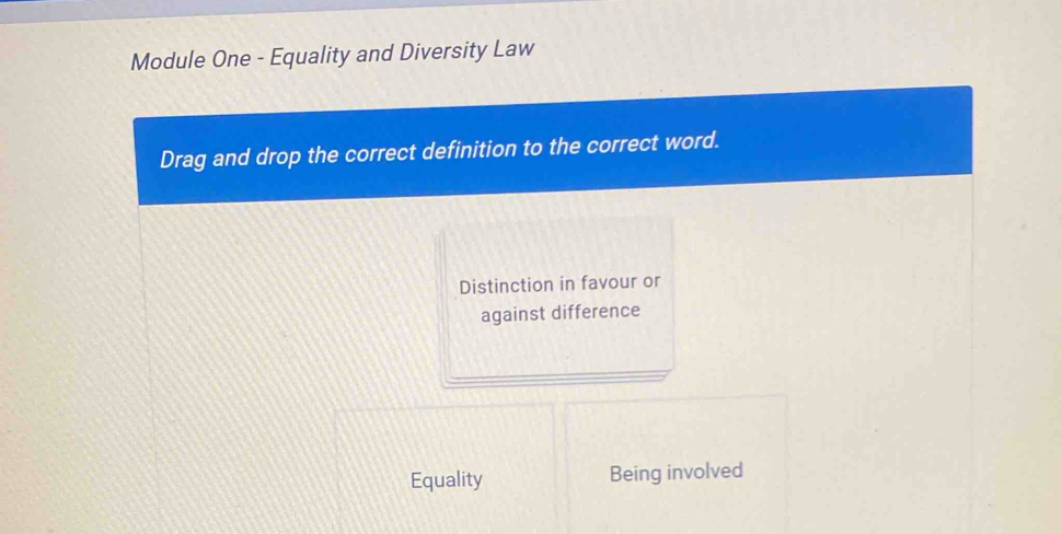 Solved: Module One - Equality and Diversity Law Drag and drop the ...