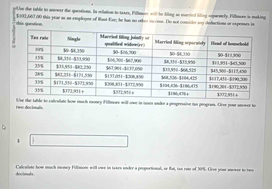 Solved: Use the table to answer the questions. In relation to taxes ...