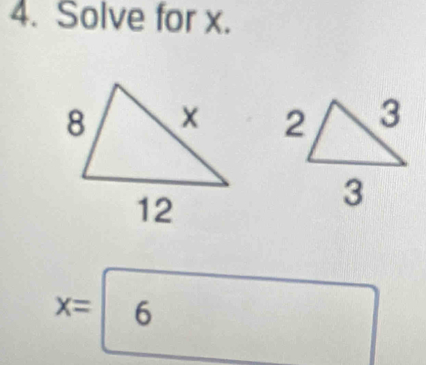 Solve for x.
x=6 frac 1^