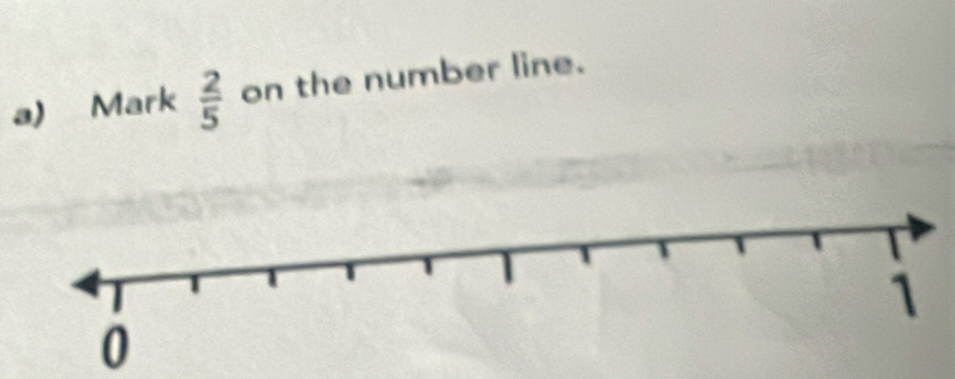 Mark  2/5  on the number line. 
0