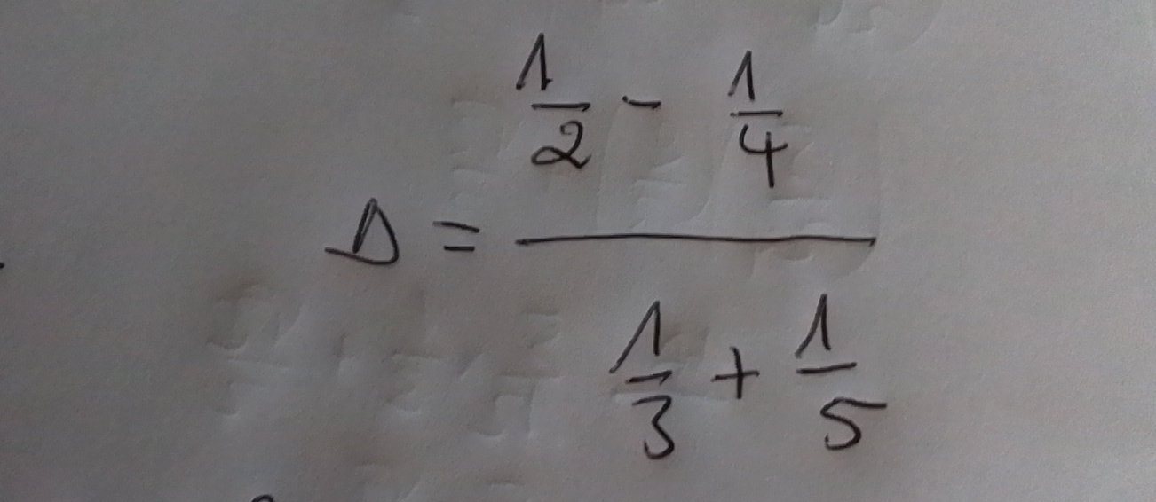 Delta =frac  1/2 - 1/4  1/3 + 1/5 